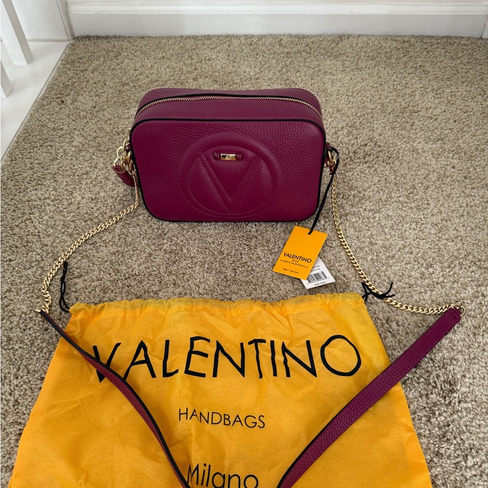 NWT Valentino Leather Camera Crossbody Bag Dark Magenta